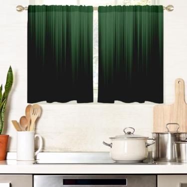 Imagem de AAtter Cortinas de janela verdes e pretas para cozinha gótica listrada masculina arte abstrata estética pequena curta casa sala de estar quarto banheiro cortinas tratamento tecido 1 par, 69,8 cm L x