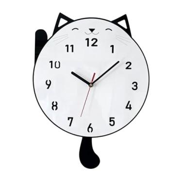 Imagem de Generic Relógio de parede de gato, decoração silenciosa, relógio decorativo para quarto infantil, sala de jantar, Branco