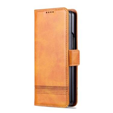 Imagem de LTLMYDAM Capa carteira flip para Samsung Galaxy Z Fold 7, porta-cartões vintage, fecho magnético, capa de telefone de couro proteção contra choque capa interna, laranja, dobra 7