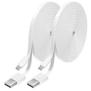 Imagem de TYCZPLN Cabo de extensão de energia plano de 6 m - compatível com Wyze Cam V3, Wyze Cam Pan, Nest Cam Indoor, Blink e mais - Cabo de carregamento micro USB para câmeras de segurança (pacote com 2)