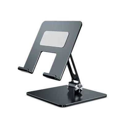 Imagem de Suporte para laptop, feito de liga de alumínio, dobrável, suporta telefones tablet, base espessa para estabilidade, adequado para entusiastas de transmissão ao vivo de vídeo (cinza, versão de aço