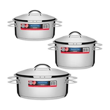 Imagem de Jogo De Panelas Solar 3 Pçs Inox Pit 1, 2, 3 Tramontina