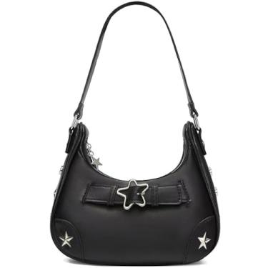 Imagem de RTGGSEL Bolsa feminina contrastante xadrez listrada tiracolo ombro axila bolsa bolsa bolsa clutch bolsa bolsa hobo, Estrela preta, Retrô moderno