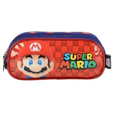 Imagem de Estojo Escolar Infantil Triplo Super Mario Ei41405mo Azul - Maxlog