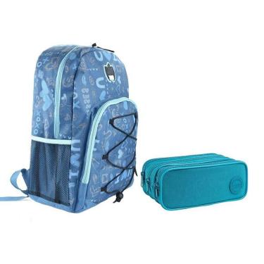 Imagem de Kit Mochila Escolar Infantil Sbdv-2033 E Estojo Académie Triplo Azul Turquesa - Fuseco