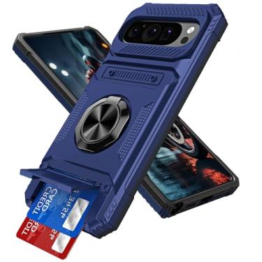 Imagem de LEMAXELERS Capa para Google Pixel 9 Pro XL com anel giratório magnético de 360° com compartimento oculto para cartão capa protetora de camada dupla resistente para celular para Google Pixel 9 Pro XL