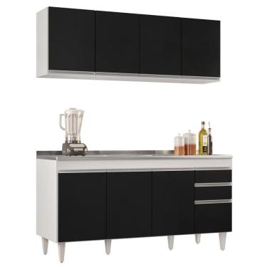 Imagem de Armário Aéreo Nevada E Balcão Gabinete Com Pia 160cm Arkansas Branco/preto - Lumil