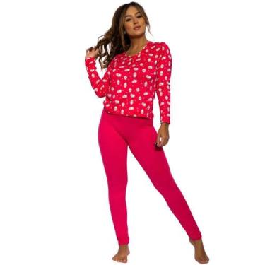 Imagem de Conjunto Pijama Feminino Adulto Inverno Longo Aveludado Conforto Suede