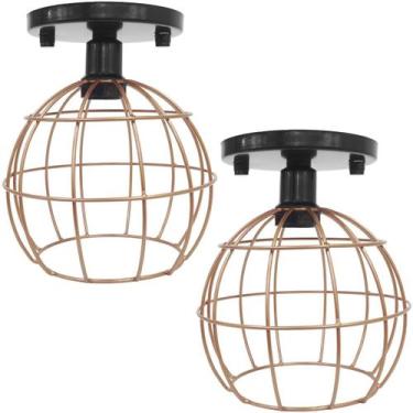 Imagem de 2 Lustres Teto Plafon Industrial Aramado Globo Retrô Luminária Sobrepo
