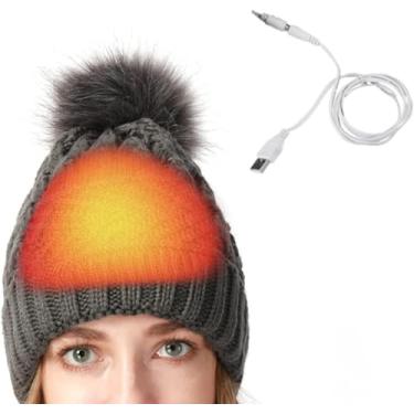Imagem de Gorro Elétrico Aquecido Por Usb Para Inverno Para Mulheres Touca De Aquecimento E Aquecedores De Ouvido Para Caminhadas Pesca Esqui, Grey