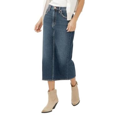 Imagem de Silver Jeans Co. Saia midi jeans feminina com fenda lateral, Dolly com fenda lateral, 31