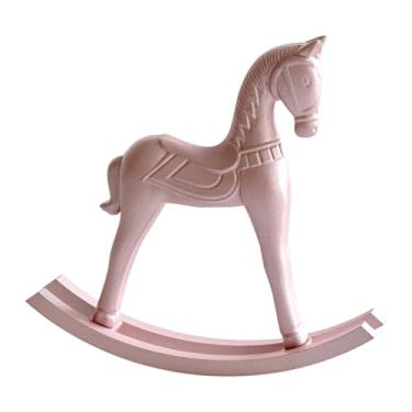 Imagem de Wswqop Estatueta de cavalo de madeira, estátua de cavalo de balanço, ornamento decorativo criativo, escultura animal para dormitório, jardim, loja,