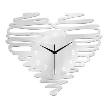 Imagem de Wswqop Relógio de parede em forma de coração, decoração para casa, relógio pendurado silencioso para sala de jantar, inauguração de hotel, Prata