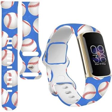 Imagem de Pulseiras esportivas compatíveis com Charge 6/Charge 5 para mulheres e homens, pulseiras de substituição macias à prova d'água para rastreador de fitness avançado (muitas bolas de beisebol em fundo