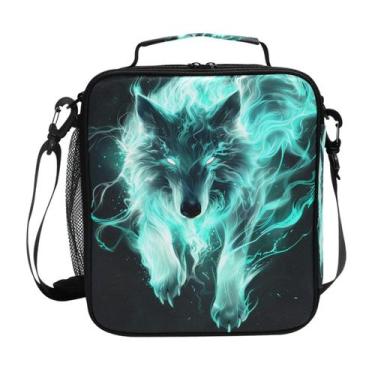 Imagem de Lancheira WEVIBOFU branca verde Wolf Lightning Fire Kids