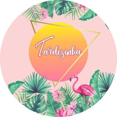 Imagem de Painel de Lona Redondo Tardezinha Aquarela Aro Dourado Flamingo - Fabr