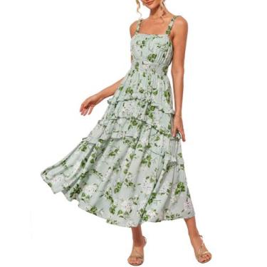 Imagem de Vestido longo GRACE KARIN Elegante floral em camadas de chiffon verde