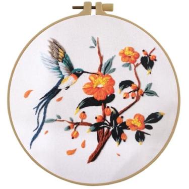 Imagem de Esffaci Kit de bordado para iniciantes adultos com beija-flor, conjunto de bordado à mão com pano de bordado, argola, passador, fio dental e instruções (sem garantia de versão em português)