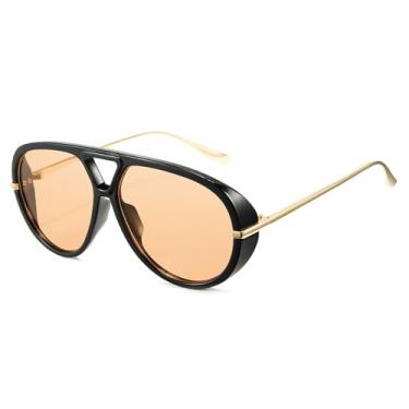 Imagem de Cyxus Óculos de sol aviador para mulheres e homens, grandes, retrô, anos 70, vintage, moderno, 1319, Estrutura: preto + lente: chá, Medium