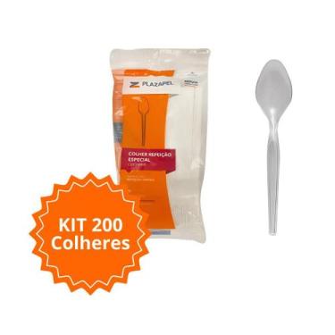 Imagem de Kit 200 unidades colher refeicao descartavel festa cristal - PLAZAPEL/