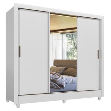 Imagem de Guarda Roupas Casal com Espelho 3 Portas de Correr 2 Gavetas França Branco