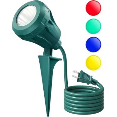 Imagem de SURAIELEC Holofote de Halloween ao ar livre, crie uma decoração de férias deslumbrante com lentes de 4 cores (vermelho, verde, azul, amarelo), luz de paisagem LED impermeável de 800 LM para quintal