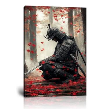Imagem de Arte de parede Armor Samurai para escritório, sala de estar, quarto, decoração de casa, pôster de samurai japonês, decoração de parede, arte emoldurada, impressões em tela prontas para pendurar (61 cm