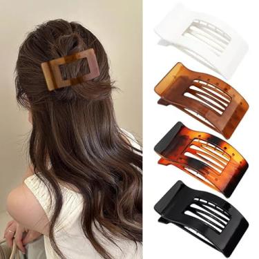 Imagem de Grampos de cabelo planos para mulheres e meninas, grampos de garra planos foscos, fixação forte e lateral grande para todos os tipos de cabelo, grampo de garra de mandíbula com bico de pato