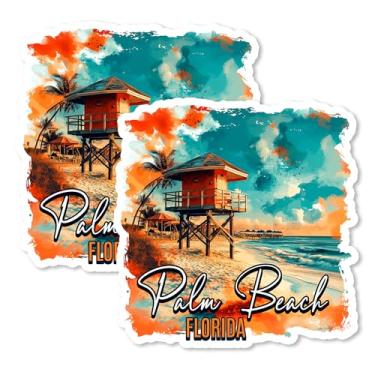 Imagem de Palm Beach Florida Ímãs de 10 cm Pacote com 2 Oceanfront Coast – Ímãs de viagem decorativos de vinil forte para geladeira armário cozinha escritório – Fofo divertido estética legal durável e lembrança
