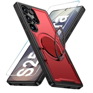 Imagem de Capa para Samsung Galaxy S25 Ultra compatível com Mag-Safe, suporte de anel giratório 360, capa com suporte magnético, capa de telefone à prova de choque de grau militar, com protetor de tela, TPU e