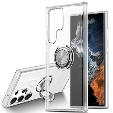 Imagem de SORAKA Capa transparente para Samsung Galaxy S23 Ultra com suporte para anel Capa transparente de TPU macio de ajuste fino com placa de metal para suporte magnético de telefone para carro