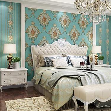 Imagem de Papel de parede autoadesivo não tecido estilo europeu simples 3D em relevo adamascado versão AB papel de parede sala de estar quarto cabeceira TV fundo parede 21 polegadas Wx236,22 C descascar e colar (safira azul A)