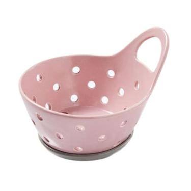 Imagem de Generic Cesta de frutas, escorredor, tigela de servir, fruteira, tigela de drenagem decorativa de cerâmica, escorredor de vegetais para de vegetais, Rosa