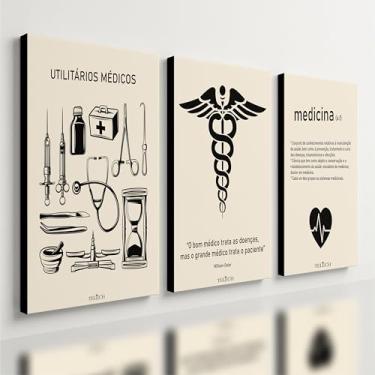 Imagem de Kit 3 Quadro Decorativo Medicina Minimalista Consultório (28x20cm)