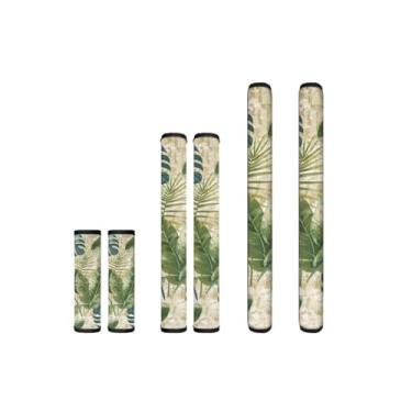 Imagem de HUISEFOR Conjunto de 6 capas de maçaneta de geladeira de folha verde, à prova d'água, para cozinha, fácil de instalar, capas para maçanetas de eletrodomésticos para micro-ondas, fogão, lava-louças