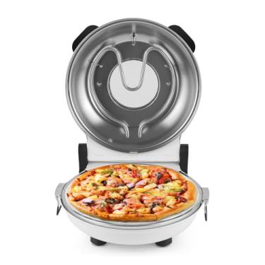 Imagem de KLAIF Forno elétrico de pizza de bancada de 30 cm com pedra cerâmica, controles de temperatura ajustáveis duplos, inclui 4 utensílios de pizza (branco)