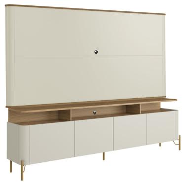 Imagem de Rack Sala Com Painel Para TV 75 Pol 4 Portas 180cm Pés Dourado Clio I03 Louro Luna - Lyam