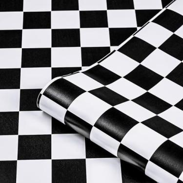 Imagem de Papel de parede branco preto treliça para destacar e colar papel de parede com treliça de mosaico autoadesivo removível papel de parede quadriculado decorativo para armário de banheiro, prateleira de gaveta, bancada, 45 x 78 cm