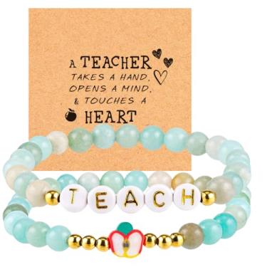 Imagem de VICKHU Presentes de agradecimento ao professor, conjunto de pulseiras de pedra natural para mulheres, presentes de agradecimento para professores, Small, Pedra, Ágata