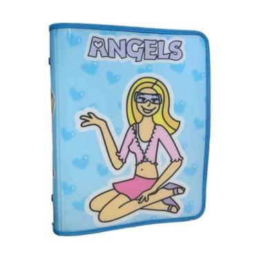Imagem de Pasta com Zíper Fichário Angels Azul Ofício Yes com 4 Argolas e Bolso Interno Escolar Arquivos