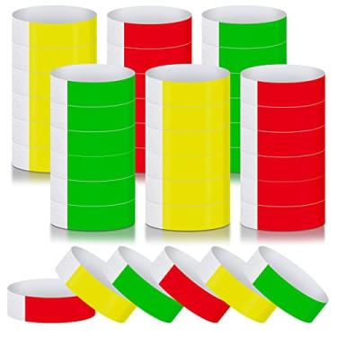 Imagem de Epakh 600 pulseiras de papel neon à prova d'água para eventos leves para concertos pulseiras adesivas coloridas neon para festas (vermelho, verde, amarelo)