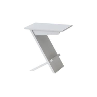 Imagem de Mesa lateral minimalista moderna de madeira para sofá, mesa lateral, torre inclinada, mesa de cabeceira, suporte de armazenamento, varanda de cabeceira (branca)