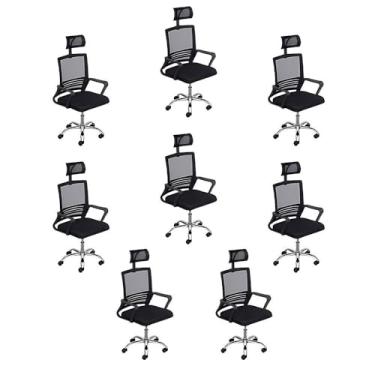 Imagem de Loft7 Home Decor, Kit 8 Cadeiras de Escritório Giratória Alta Lyon, Preto