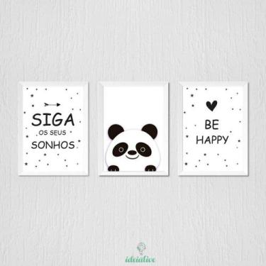 Imagem de Quadro Panda Siga Seus Sonhos - Kit de 3 Quadros Decorativos - no-bran