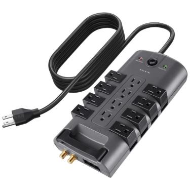 Imagem de Protetor Contra Picos de Energia e Raios 4320 Watts com 12 Portas CA Giratórias, 110v, BELKIN BP11223008, Preto