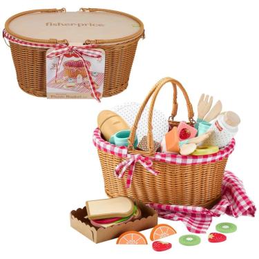 Imagem de Cesta de Piquenique Fisher-Price 31 Peças de Madeira para Roleplay Pré-Escolar 3+ Anos
