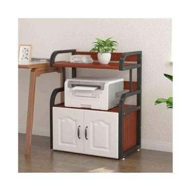 Imagem de hezhuhe2258 Suporte de impressão, suporte de impressora, suporte de armazenamento de escritório, copiadora, mesa de armazenamento multicamadas com armário de porta, decoração de mesa