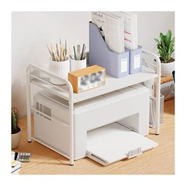 Imagem de Suporte de impressão para impressora de mesa de duas camadas prateleira de madeira para impressora de armazenamento moderno organizador de prateleira de livros para escritório doméstico elegante e
