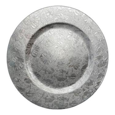 Imagem de Sousplat Prateado Plástico Relevo Design Floral 33 X 33
