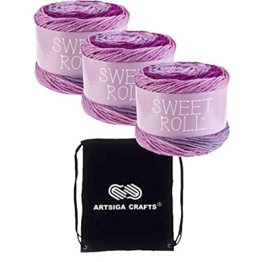 Imagem de Premier Yarns Sweet Roll Raspberry Swirl 1047-05 (3 novelos - mesmo lote de corante) Fio acrílico médio #4 penteado para crochê e tricô com bolsa de projeto